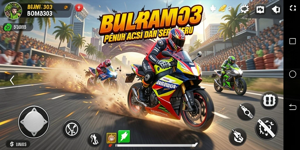 Gameplay mendebarkan dalam balapan motor BUMI303.