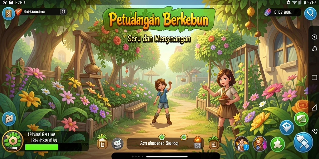 Screenshot F7F7 menampilkan ladang hijau yang subur dengan berbagai tanaman.