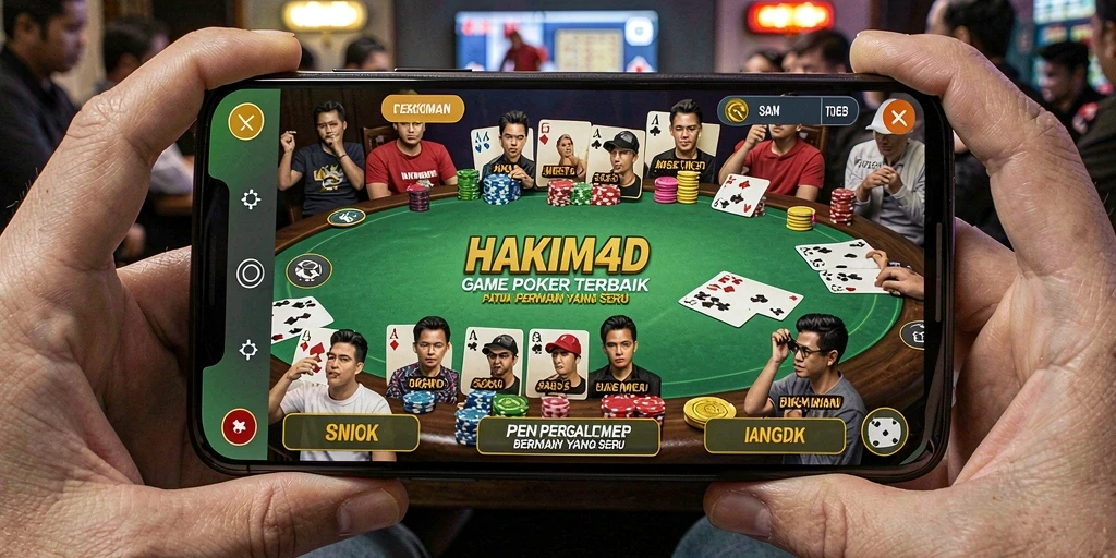 Screenshot gameplay HAKIM4D menampilkan suasana meja poker yang dinamis.