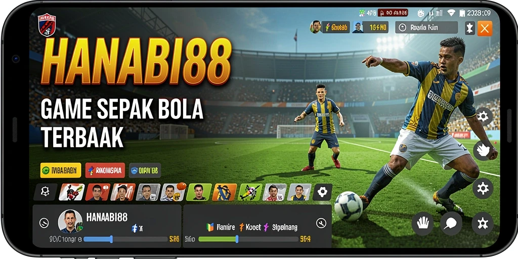 Tampilan gameplay seru dalam HANABI88 dengan aksi sepak bola nyata.