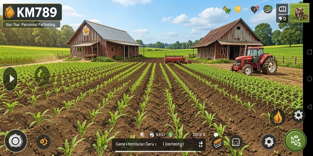 Screenshot gameplay KM789 menampilkan proses bertani yang seru dan interaktif.