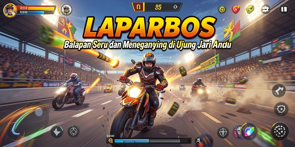 Screenshot gameplay LAPARBOS menunjukkan aksi balapan yang seru dan mendebarkan.