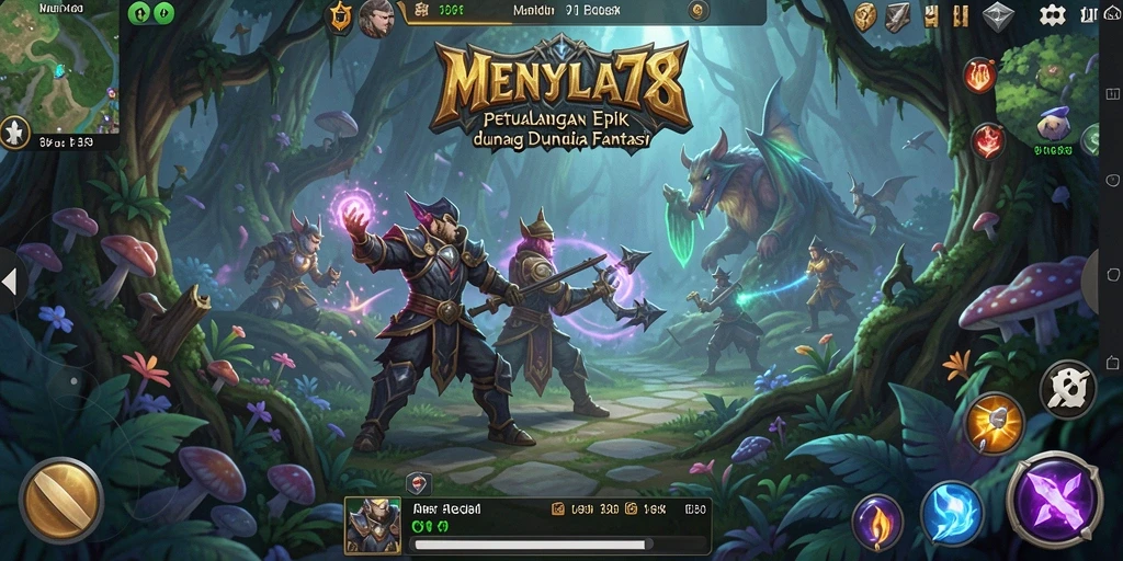Tangkapan layar gameplay <strong>MENYALA78</strong> menunjukkan aksi seru dan pemandangan dunia fantasi.