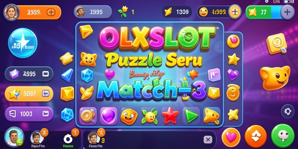 Tampilan gameplay seru dari OLXSLOT dengan elemen match-3 yang colorful.
