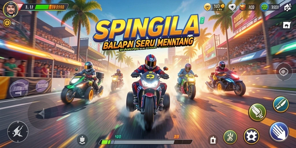 Gameplay seru dan mendebarkan di SPINGILA saat balapan.
