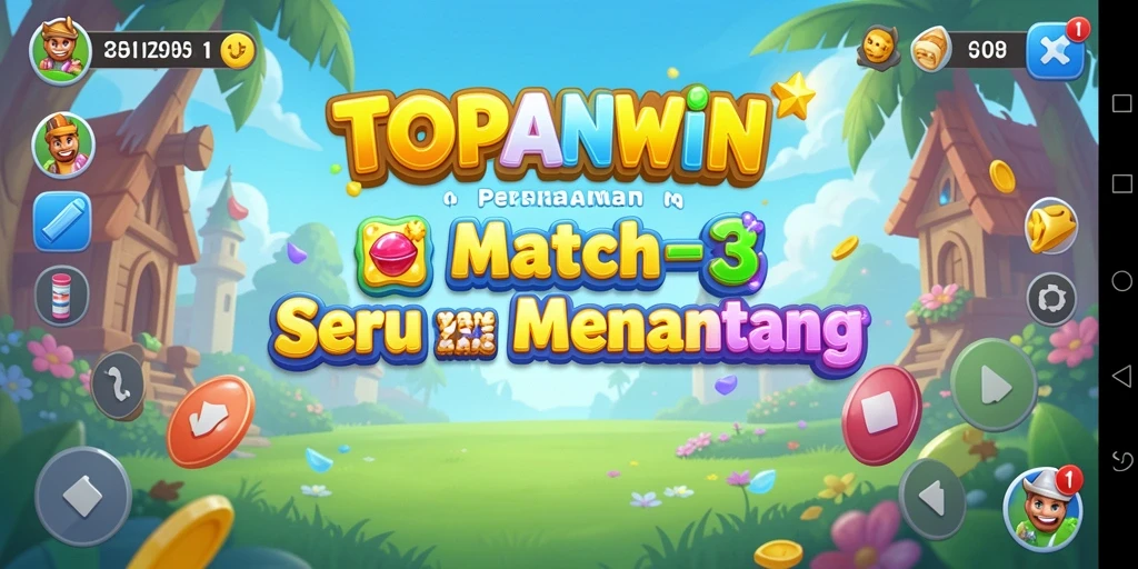 Screenshot gameplay TOPANWIN yang menampilkan aksi mencocokkan item warna-warni.